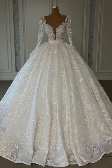 Luxury Wedding Dresses With Sleeves | Princess wedding dresses lace