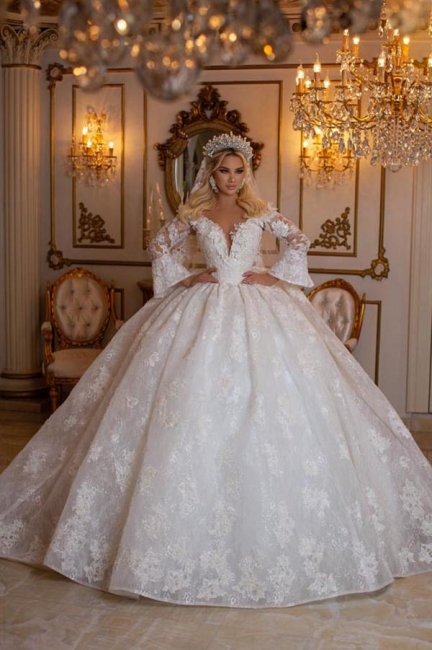 Wunderschöne Brautkleider Spitze | Prinzessin Hochzeitskleider mit Ärmel