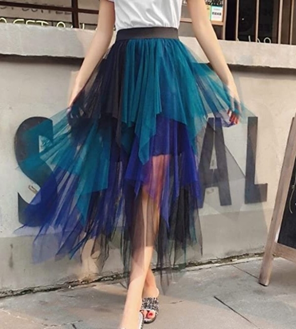 chic colorfui pleatedskirt tealength tiered tulle elasticated skirt