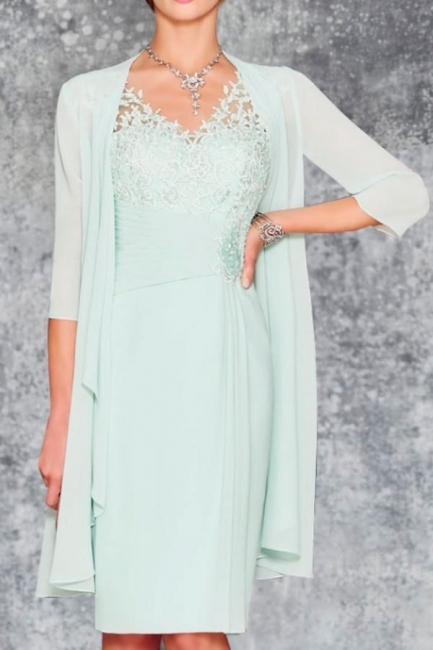 Mint Brautmutterkleid Kurz Chiffon | Kurze Brautmutterkleider mit Jacke