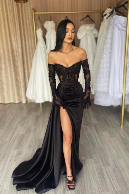 Black evening dresses with sleeves on sale