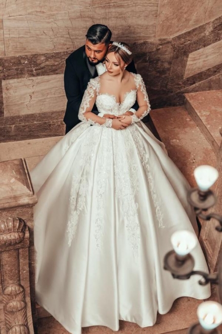 Wunderschöne Brautkleider Prinzessin Satin | Hochzeitskleider Spitze Mit Ärmel