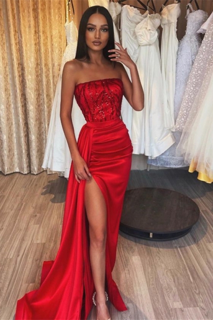 Elegante Abendkleider Lang Rot | Abiballkleider mit Glitzer