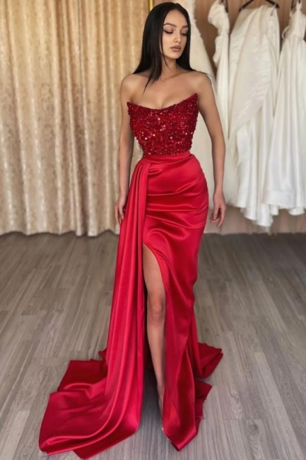 Elegante Abendkleider Lang Rot | Abiballkleider mit Glitzer