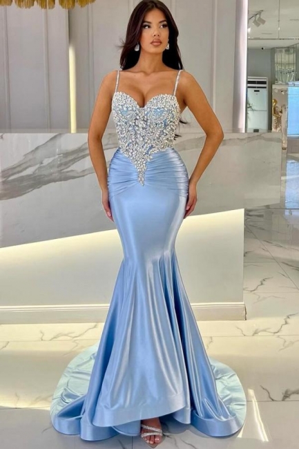 Elegant evening dresses long blue | Prom dresses with sleeves