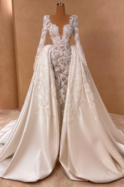 Extravagante Brautkleider A Linie | Spitze Hochzeitskleider mit Ärmel