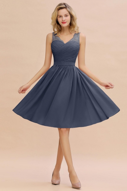 Elegante Cocktailkleider Blau | Abiballkleider Kurz Chiffon