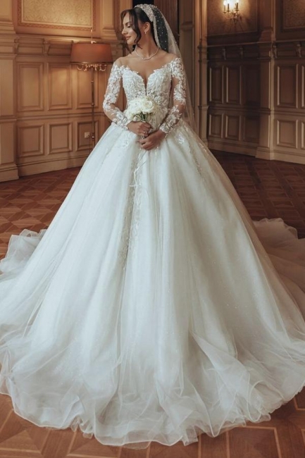 Prinzessin Hochzeitskleider mit Ärmel | Brautkleider mit Spitze