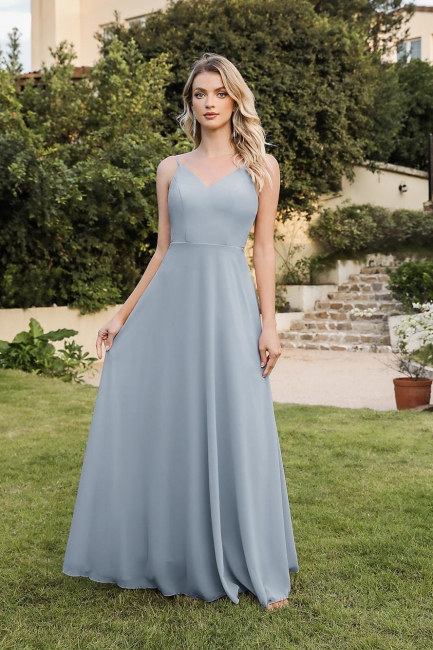 Simple evening dresses long chiffon | Prom dresses dusty blue