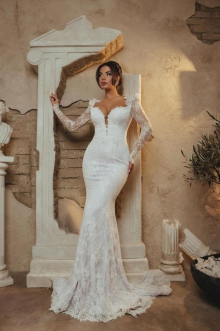 Elegant lace wedding dresses | Mermaid wedding dresses with sleeves