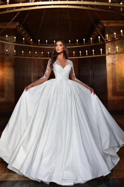 Elegant wedding dresses with sleeves | Satin wedding dresses princess