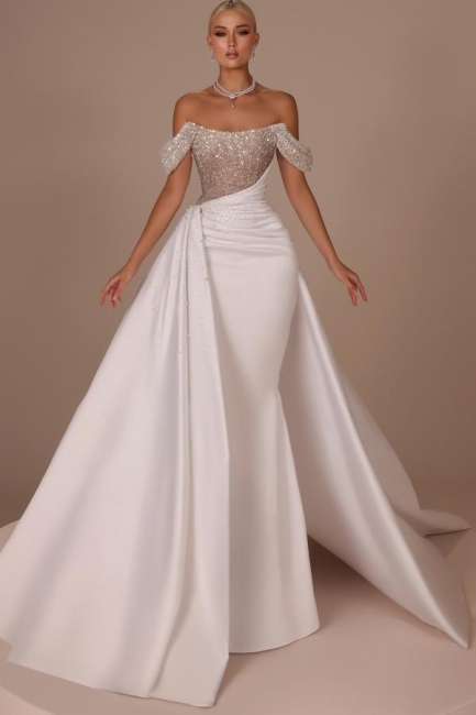 Elegante Hochzeitskleider Weiß | A linie Brautkleid mit Glitzer