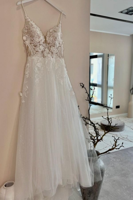 Modern Wedding Dresses A Line Lace Wedding Dresses with Glitter