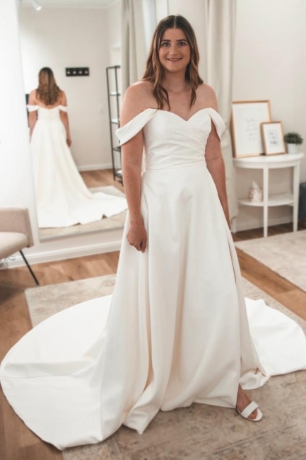 Schlichtes Brautkleid A Linie Satin Hochzeitskleider Online