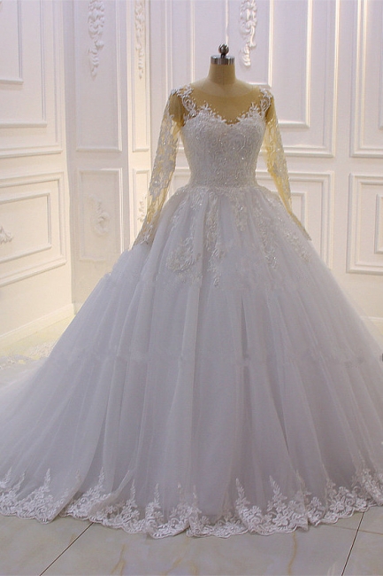 Designer wedding dresses princess lace | Wedding dresses with sleeves ...