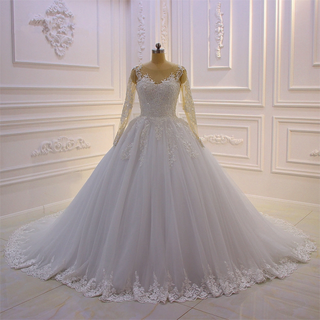 Designer wedding dresses princess lace | Wedding dresses with sleeves ...