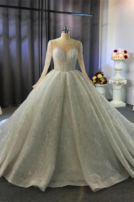 Extravagante Brautkleider Prinzessin | Hochzeitskleider Glitzer mit Ärmel