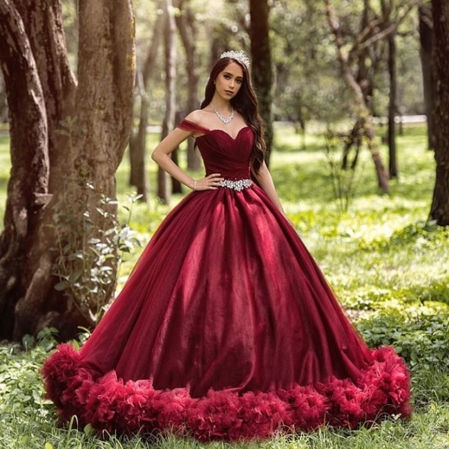 Burgundy wedding dresses princess | Wedding dress cheap online ...