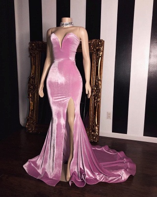 Pink Velvet Evening Dresses Long | Prom dresses cheap_2