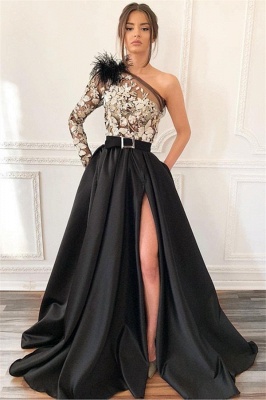 Elegant Evening Dresses Long Black | Evening wear with lace sleeves_1