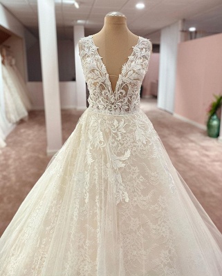 Elegante Brautkleider V Ausschnitt | Hochzeitskleider A Linie Spitze_2