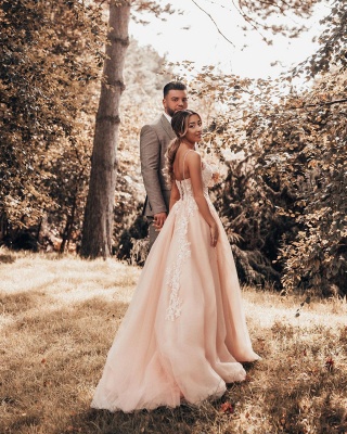 Schlichtes Brautkleider Blush Pink | Hochzeitskleider Mit Spitze_4