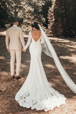 Wunderschöne Brautkleider mit Ärmel | Meerjungfrau Hochzeitskleider Spitze_4