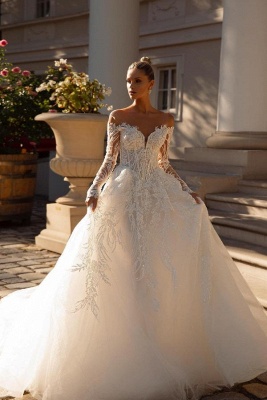 Elegante Hochzeitskleider mit Ärmel | Brautkleider A Linie Spitze_1