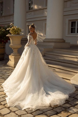 Elegante Hochzeitskleider mit Ärmel | Brautkleider A Linie Spitze_2