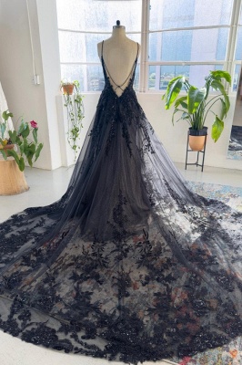 Elegante Brautkleider Schwarz | Hochzeitskleider A Linie Spitze_2