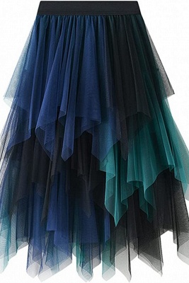 chic colorfui pleatedskirt tealength tiered tulle elasticated skirt_3