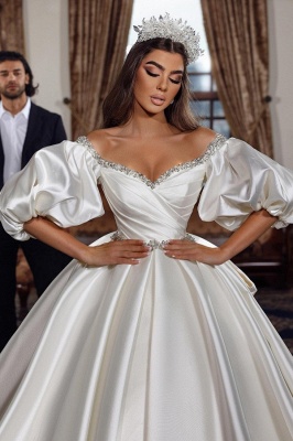 Schöne Hochzeitskleider mit Ärmel | Satin Brautkleider Prinzessin_2