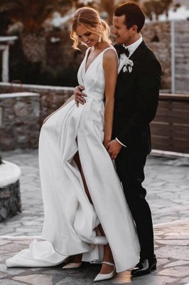 Schlichte Brautkleider Satin | Hochzeitskleider V Ausschnitt Günstig_7