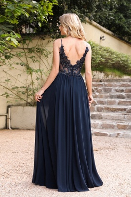 Elegant evening dresses dark blue | Prom dresses long with lace_5