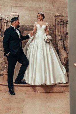 Wunderschöne Brautkleider Prinzessin Satin | Hochzeitskleider Spitze Mit Ärmel_4