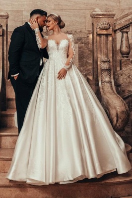 Wunderschöne Brautkleider Prinzessin Satin | Hochzeitskleider Spitze Mit Ärmel_6