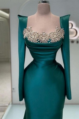 Dark green prom dresses with glitter | Evening dresses long with sleeves_2