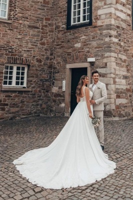 Designer Hochzeitskleider Lang Chiffon | A Linie Brautkleider mit Spitze_5