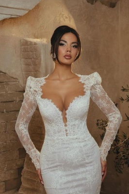 Elegant lace wedding dresses | Mermaid wedding dresses with sleeves_3