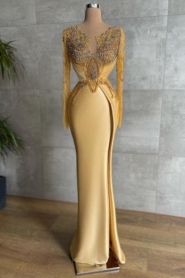 Sexy evening dresses long gold | prom dresses with sleeves