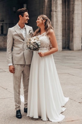 Designer Hochzeitskleider Lang Chiffon | A Linie Brautkleider mit Spitze_3