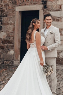 Designer Hochzeitskleider Lang Chiffon | A Linie Brautkleider mit Spitze_4