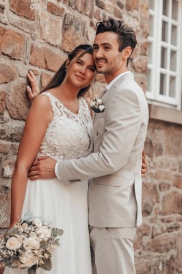 Designer Hochzeitskleider Lang Chiffon | A Linie Brautkleider mit Spitze_7