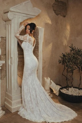 Elegant lace wedding dresses | Mermaid wedding dresses with sleeves_2