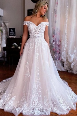 Sexy Off Shoulder Sleeveless Lace A Line Wedding Dresses