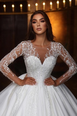 Elegant wedding dresses with sleeves | Satin wedding dresses princess_2