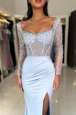 Sky Blue Evening Dresses Long Glitter | Prom Dresses with Sleeves_5