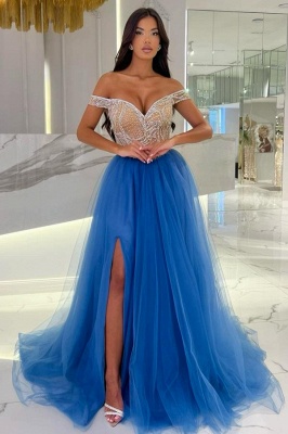 Designer Abiballkleider König Blau Abendkleid Abendmoden mit Glitzer