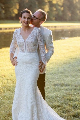 Vintage Brautkleider mit Ärmel | Spitze Hochzeitskleider Meerjungfrau_8