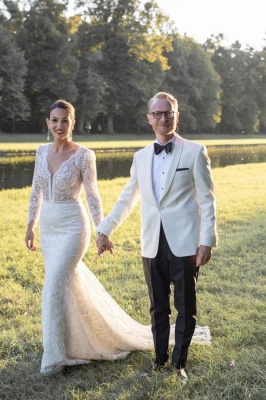 Vintage Brautkleider mit Ärmel | Spitze Hochzeitskleider Meerjungfrau_7